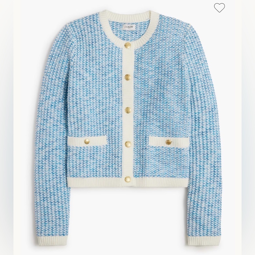 NWOT J. Crew Popcorn-stitch Lady Jacket Cardigan Structured Sweater Blue Large - Picture 2 of 10
